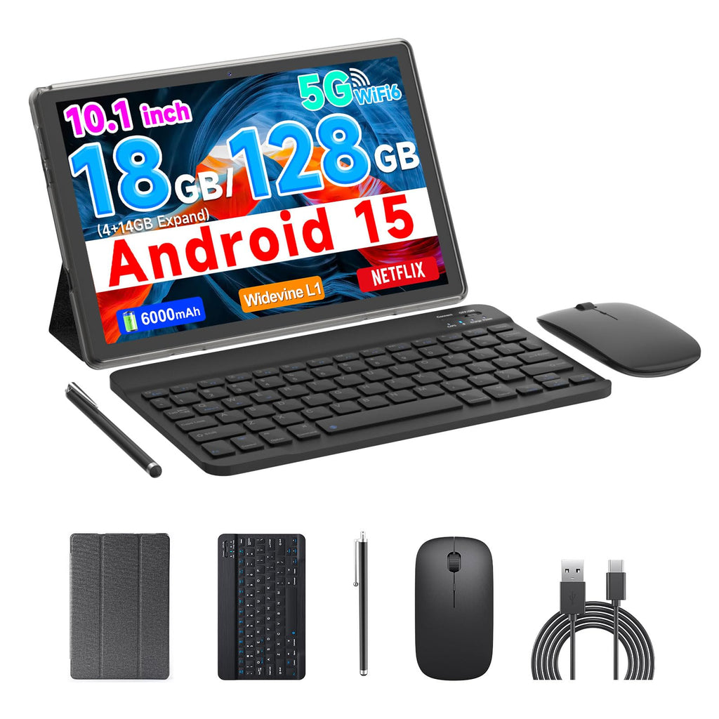 Android 15 Tablet 18GB RAM 128GB ROM 10 inch Black H726315