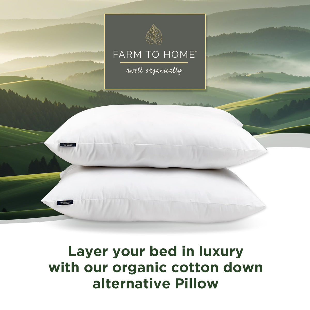 100% Organic Cotton Down Alternative Pillow King Size Set of 2 X5203