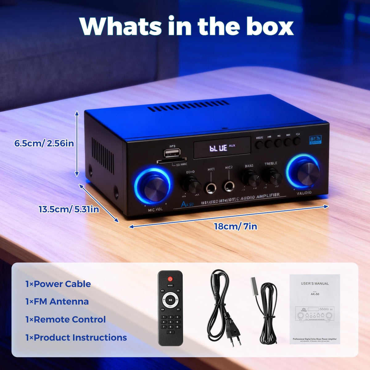 2 Channel 400W Bluetooth Stereo Audio Amplifier U581