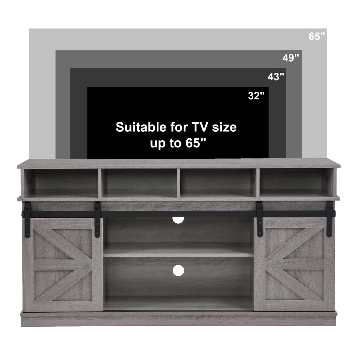 65" Grey Farmhouse TV Stand with Sliding Doors C43090