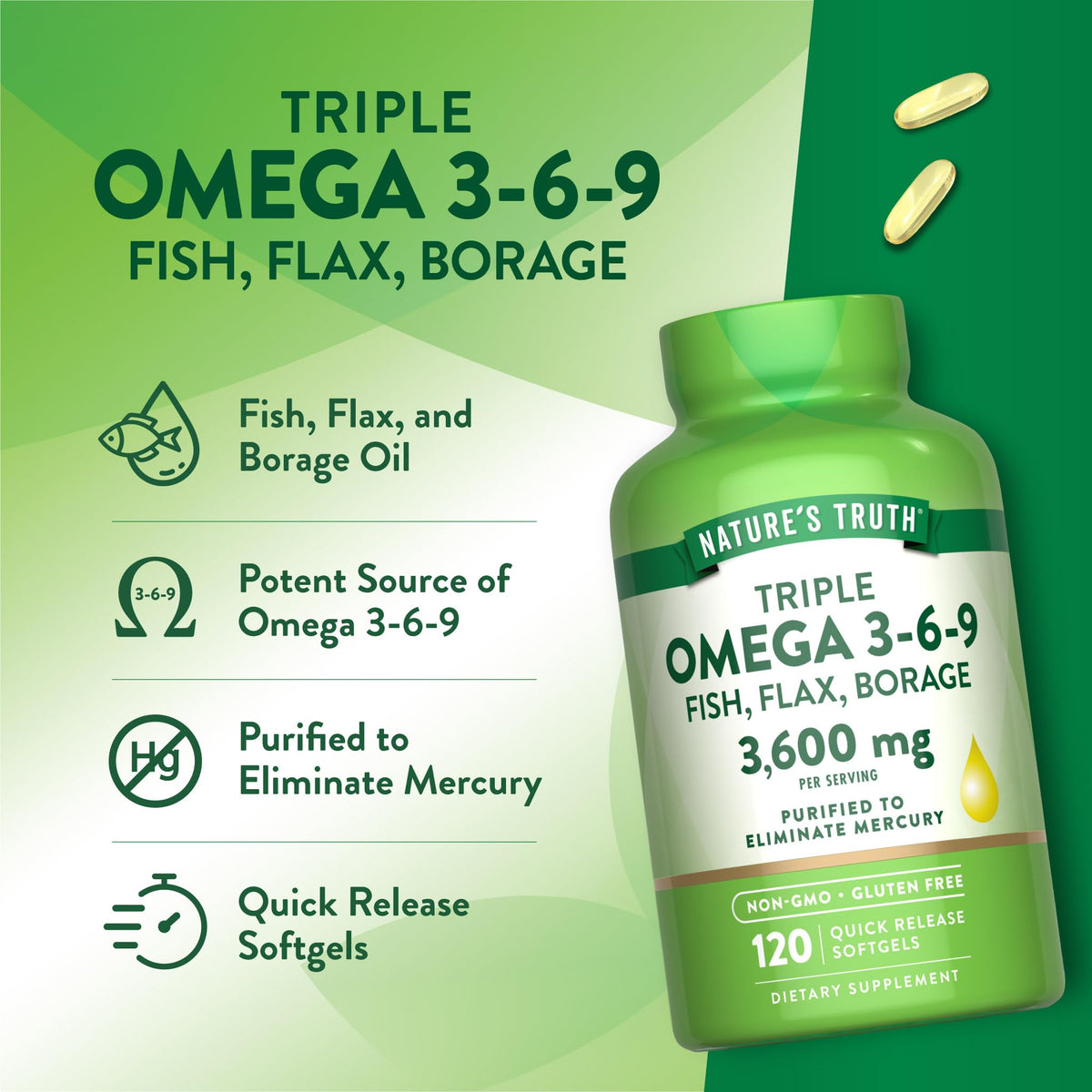 Omega 3-6-9 Softgels 3600mg 120 Count X1556