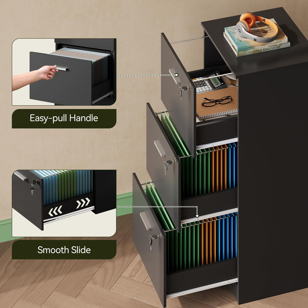 3 Drawer Wood File Cabinet with Lock M489