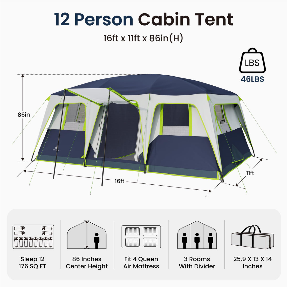 12 Person Camping Tent with Shade Canopy I594
