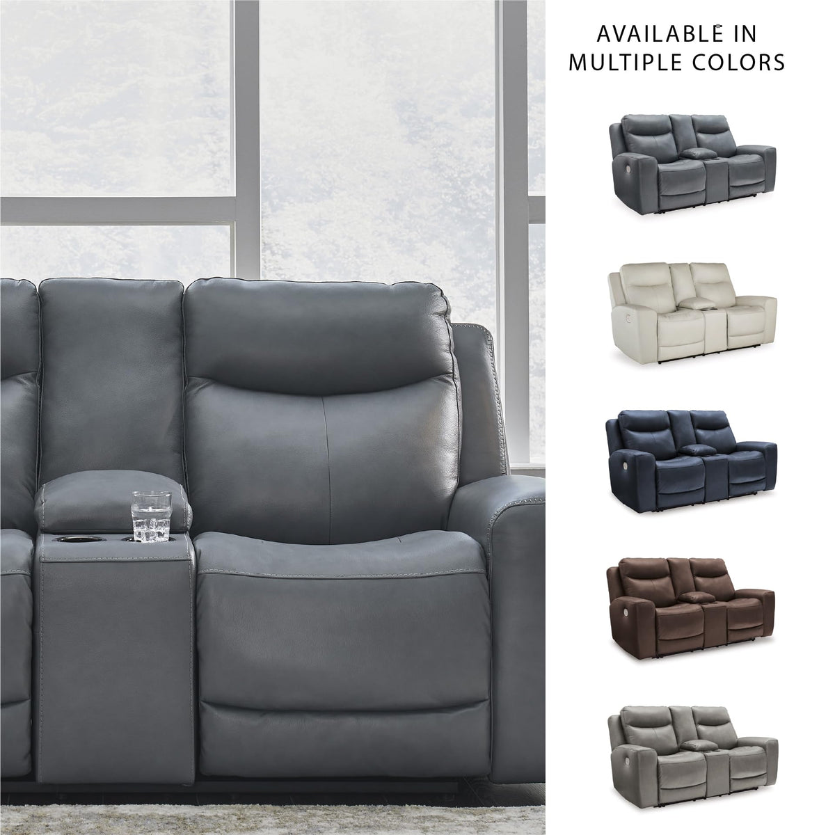 Gray Leather Match Power Reclining Loveseat with Console B11733