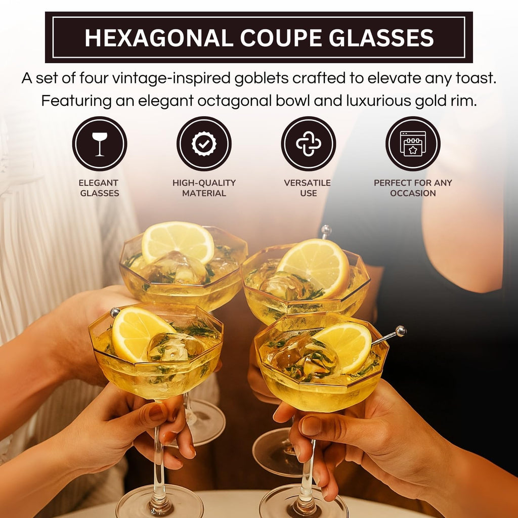 Champagne Coupe Glasses Set of 4 Gold Rim E586