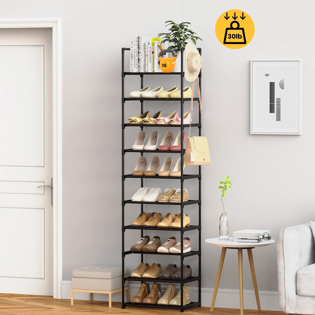 Black 10 Tiers Narrow Shoe Rack W82315