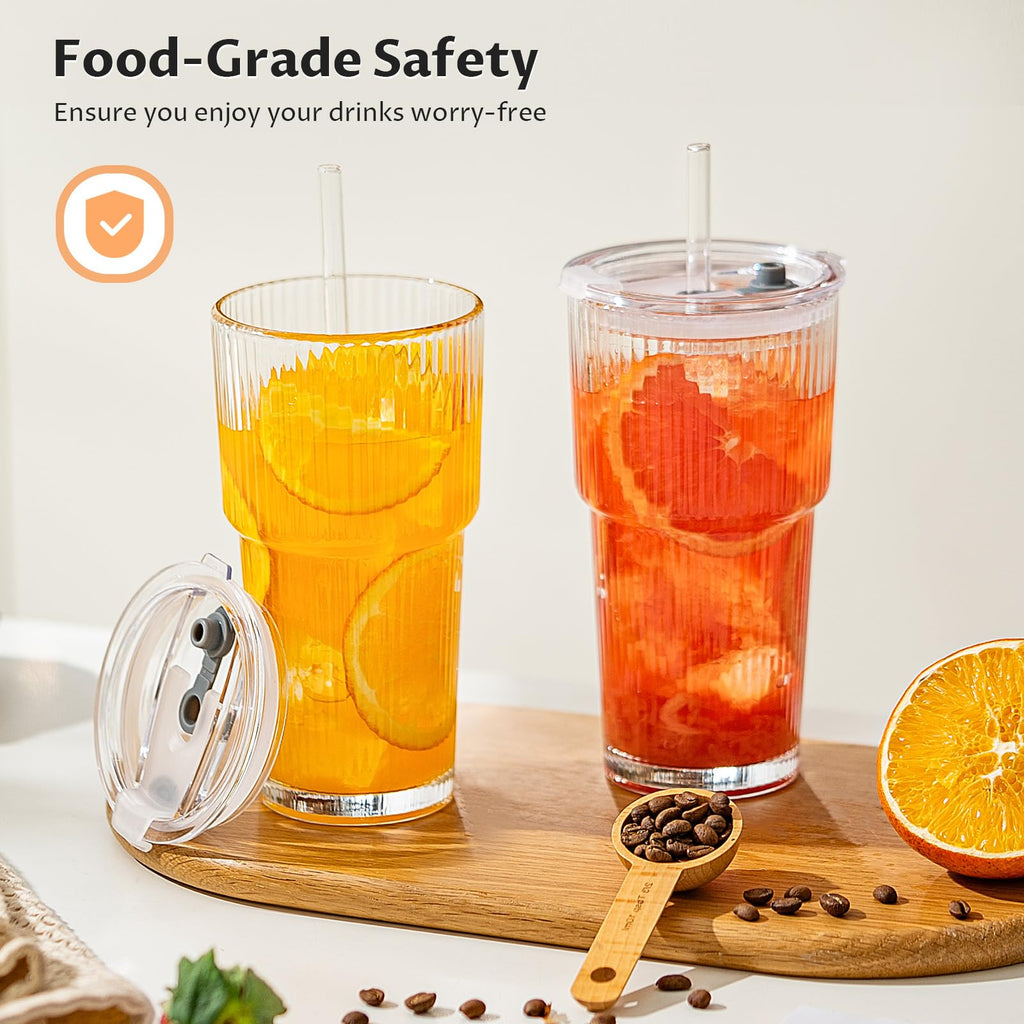 20oz Glass Iced Coffee Cups with Lids and Straws S21180