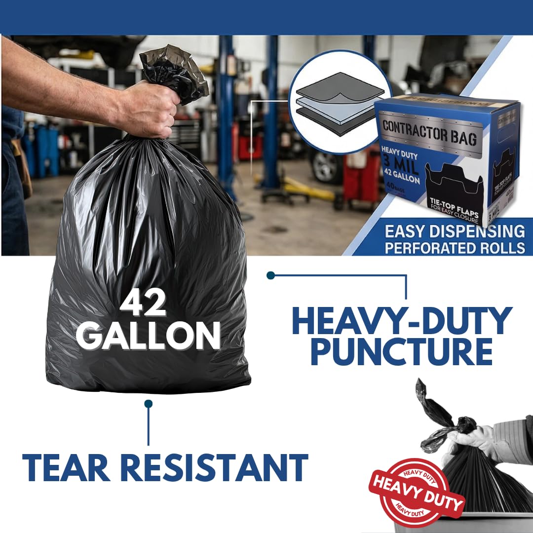 42 Gallon Black Contractor Garbage Bag, 40 Count A6577