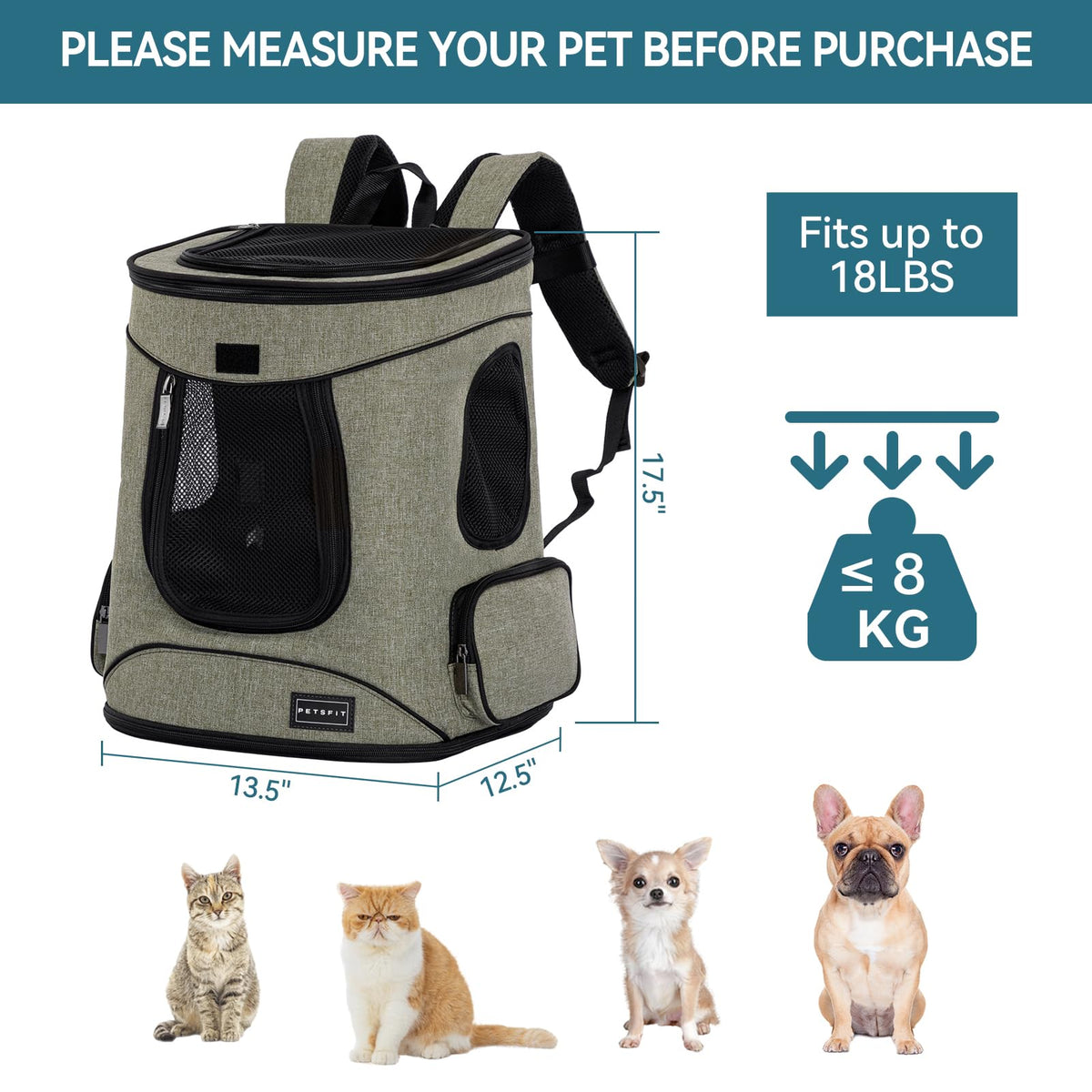 Dog and Cat Backpack Carrier, Up to 18 lb C3474