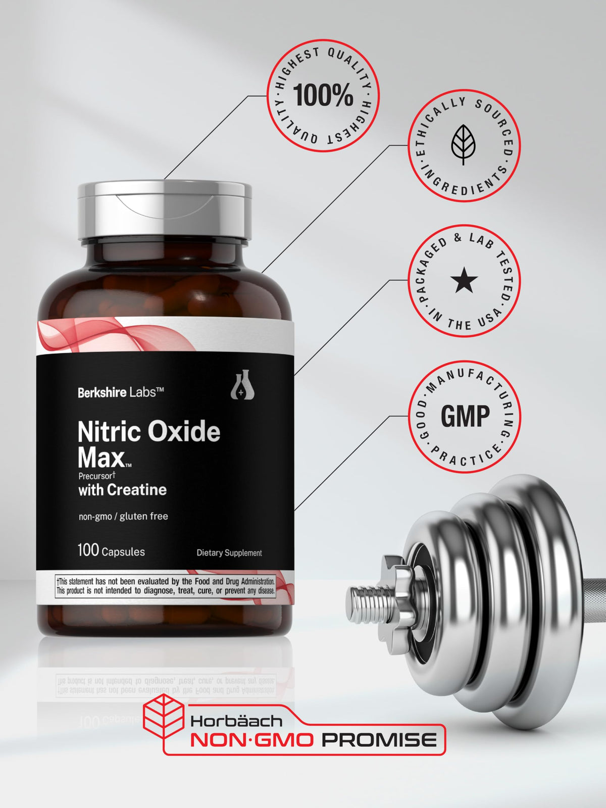 Nitric Oxide Supplement with Creatine Monohydrate 100 Capsules N484515