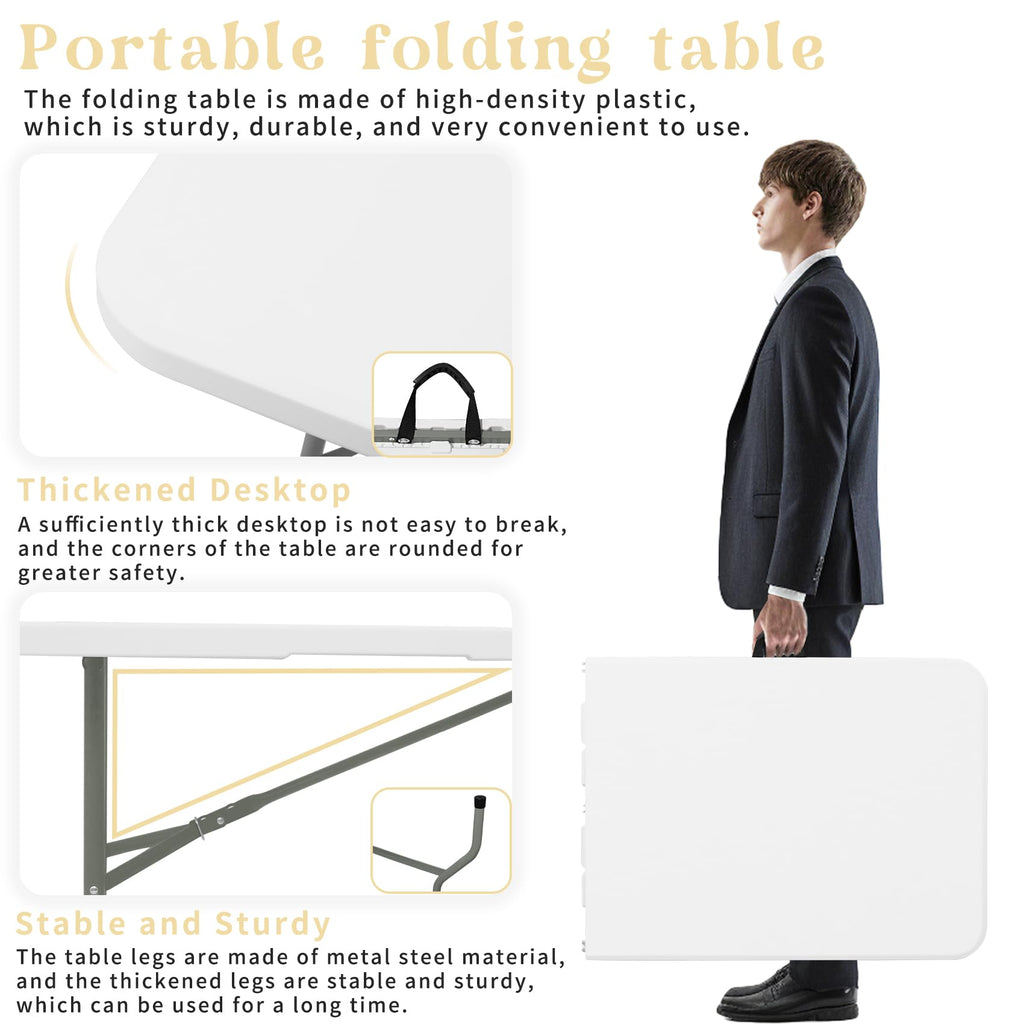Set of 2 White 6 FT Folding Plastic Table H700221