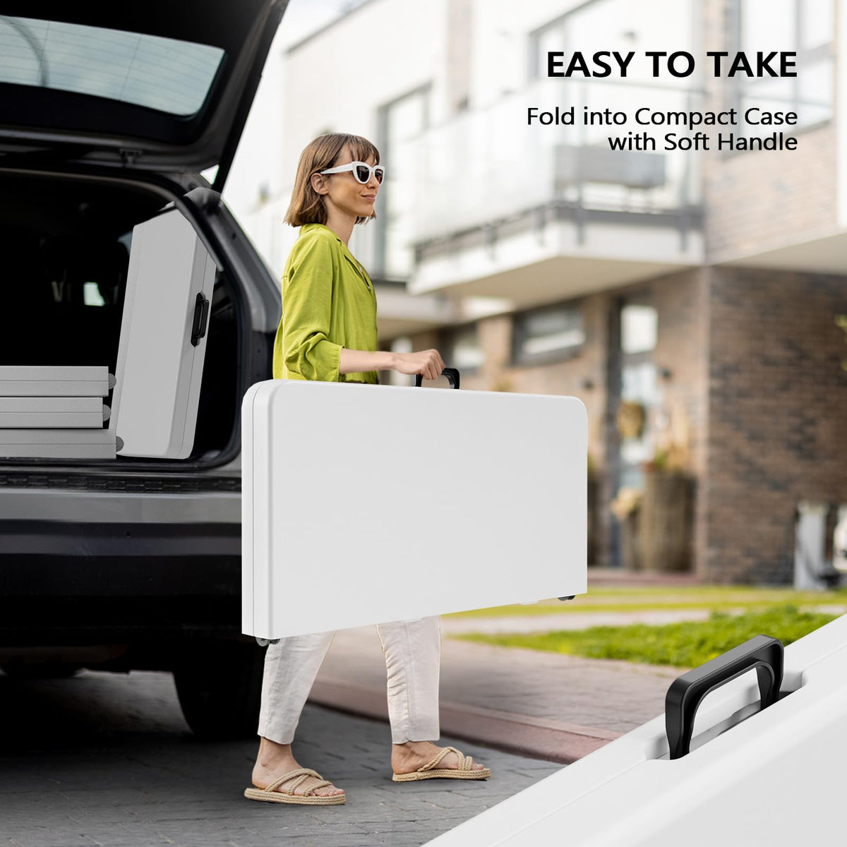 White Bi-Folding Portable Plastic Table W7234