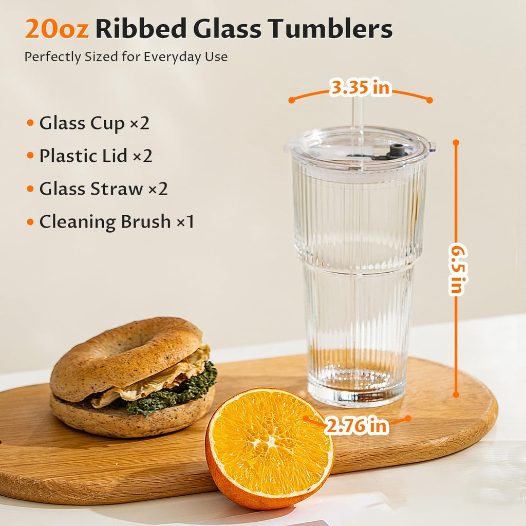 20oz Glass Iced Coffee Cups with Lids and Straws S21180