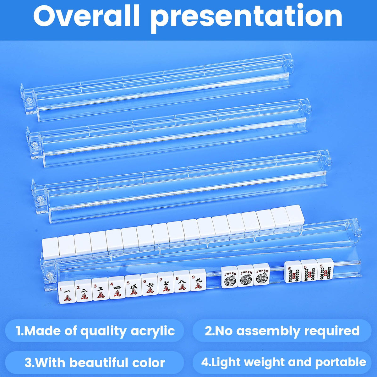 4PCS Clear Acrylic Mahjong Racks with Pushers Y95799