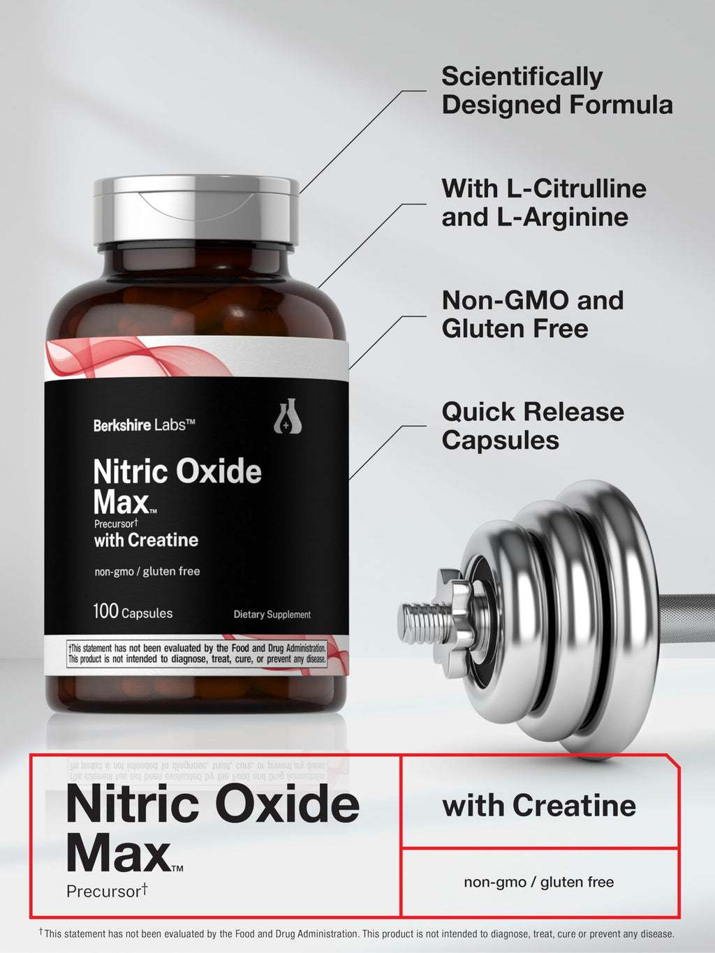 Nitric Oxide Supplement with Creatine Monohydrate 100 Capsules N484515