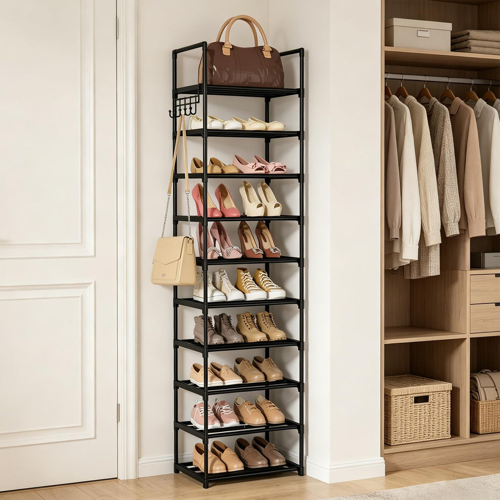 Black 10 Tiers Narrow Shoe Rack W82315