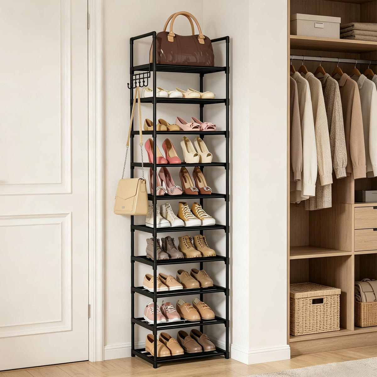 Black 10 Tiers Narrow Shoe Rack W82315
