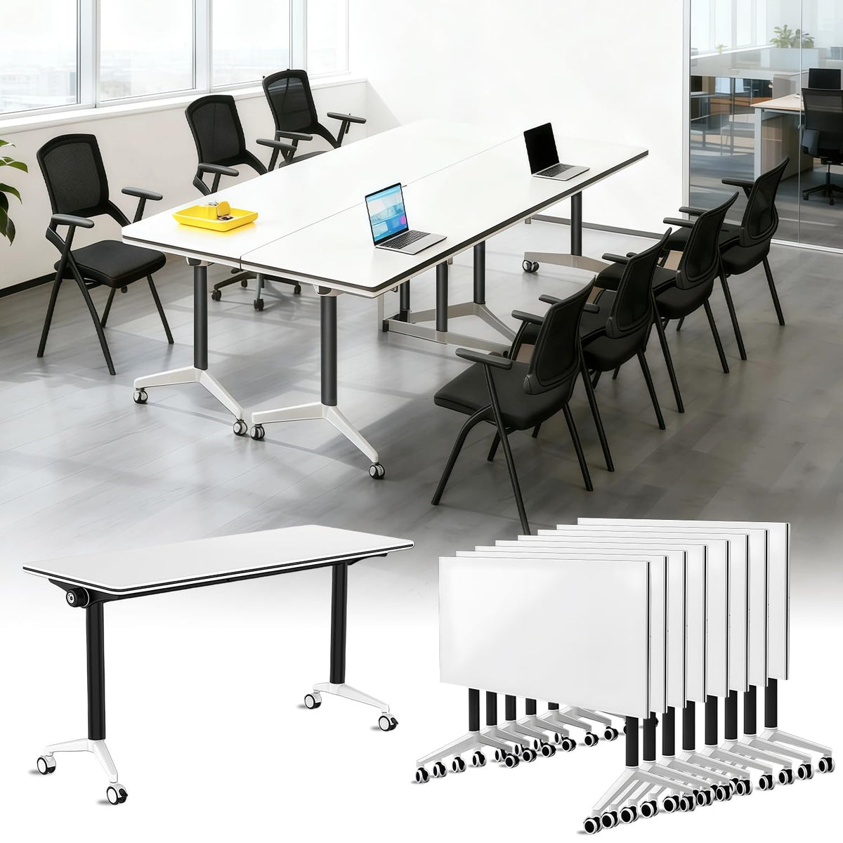 Foldable Mobile Seminar Table with Locking Casters, 8 Pack Z666