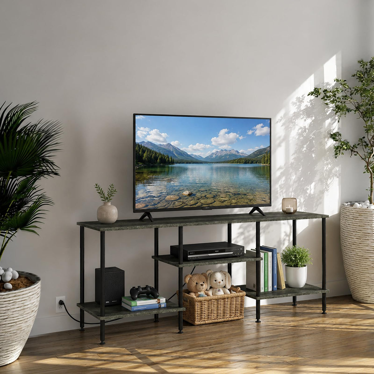 50 Inch Dark Grey TV Stand with Power Outlet F180
