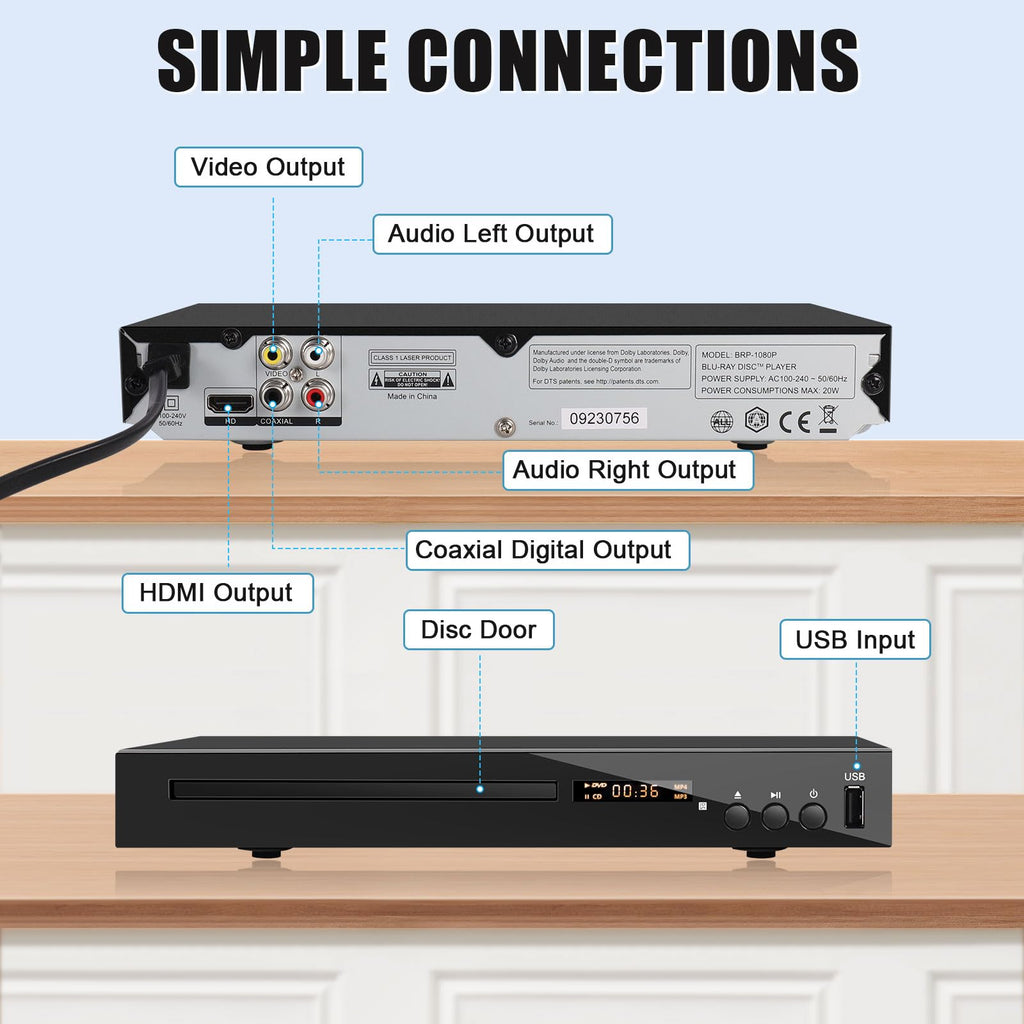 Blu Ray DVD CD Player with HDMI AV Coaxial Output L731477
