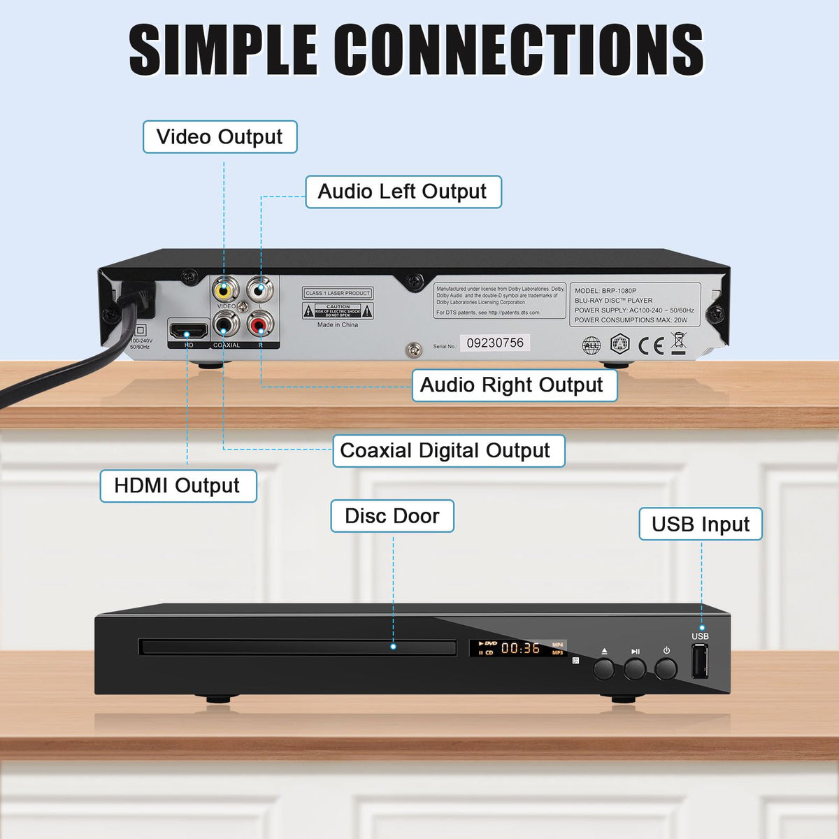 Blu Ray DVD CD Player with HDMI AV Coaxial Output L731477
