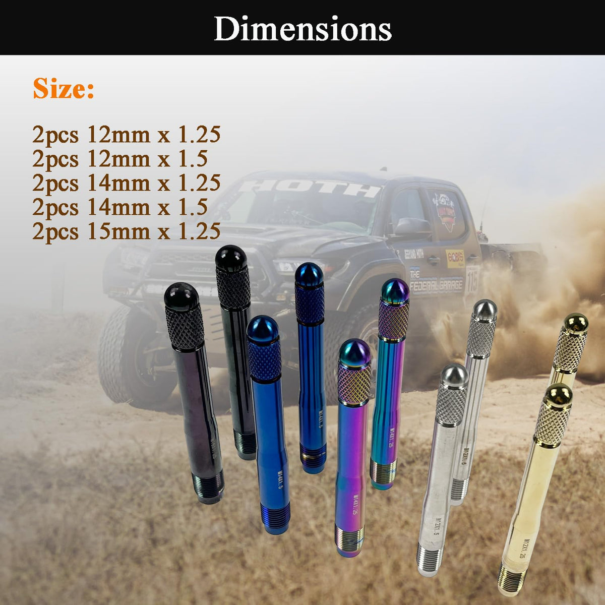 10PC Alloy Steel Wheel Alignment Pins Kit M12x1.5/1.25/M14x1.5/1.25/M15*1.25 Lug Bolt Guide Tool H92656