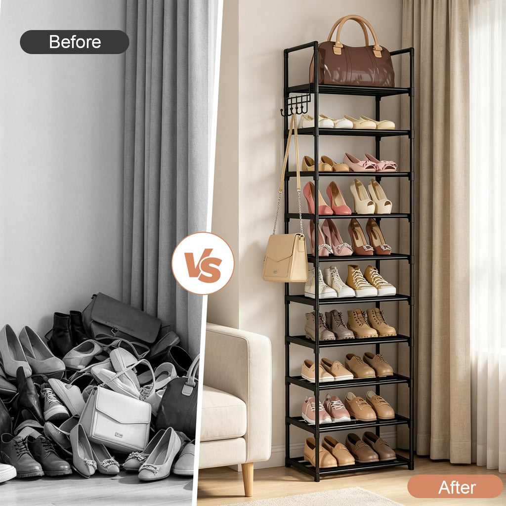 Black 10 Tiers Narrow Shoe Rack W82315