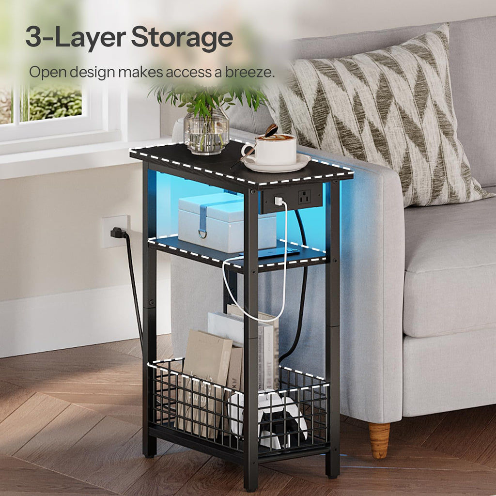 Narrow Side Table with Charging Station and LED Light D931721