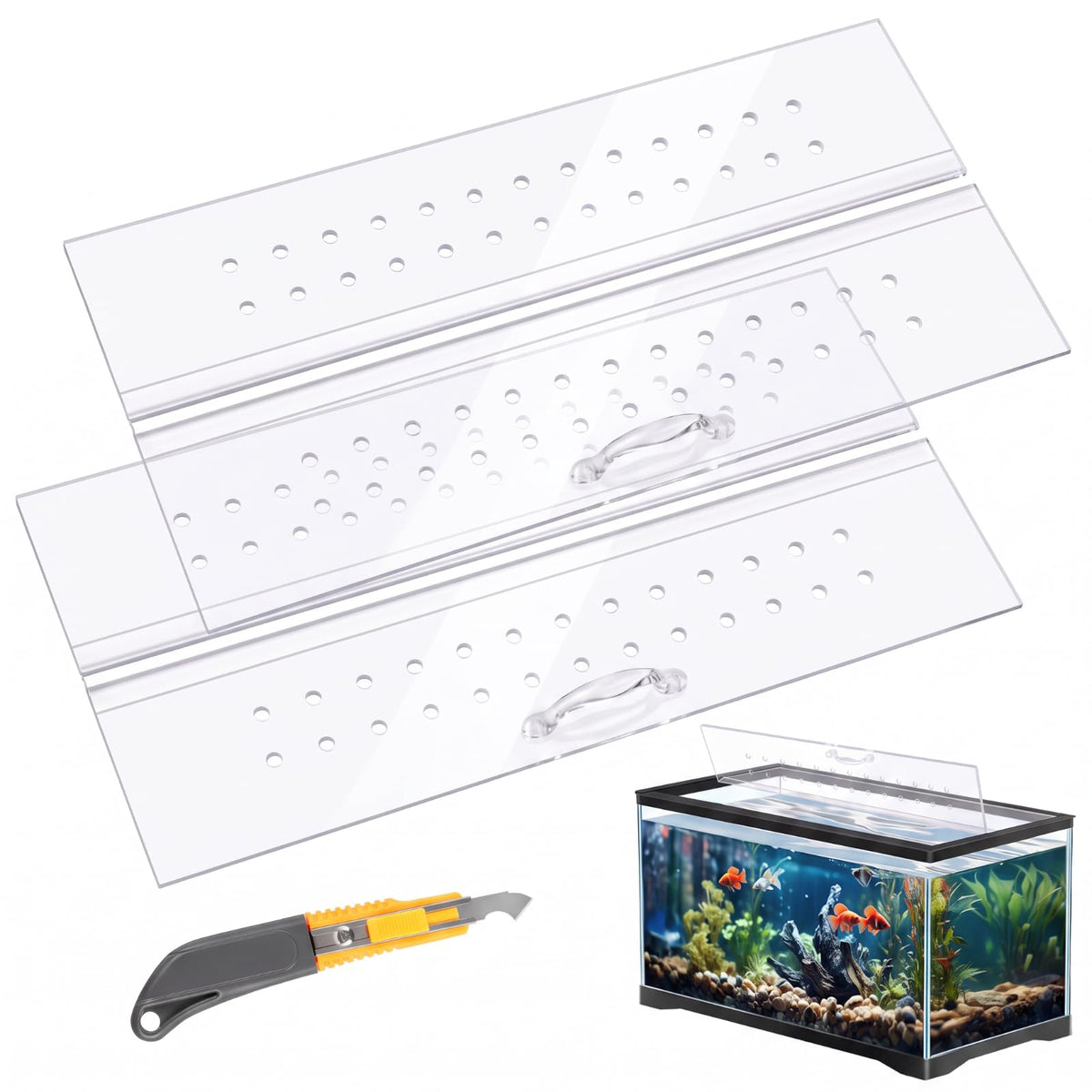 Clear Polycarbonate Aquarium Canopy Set 2 Pcs with Handle I11196