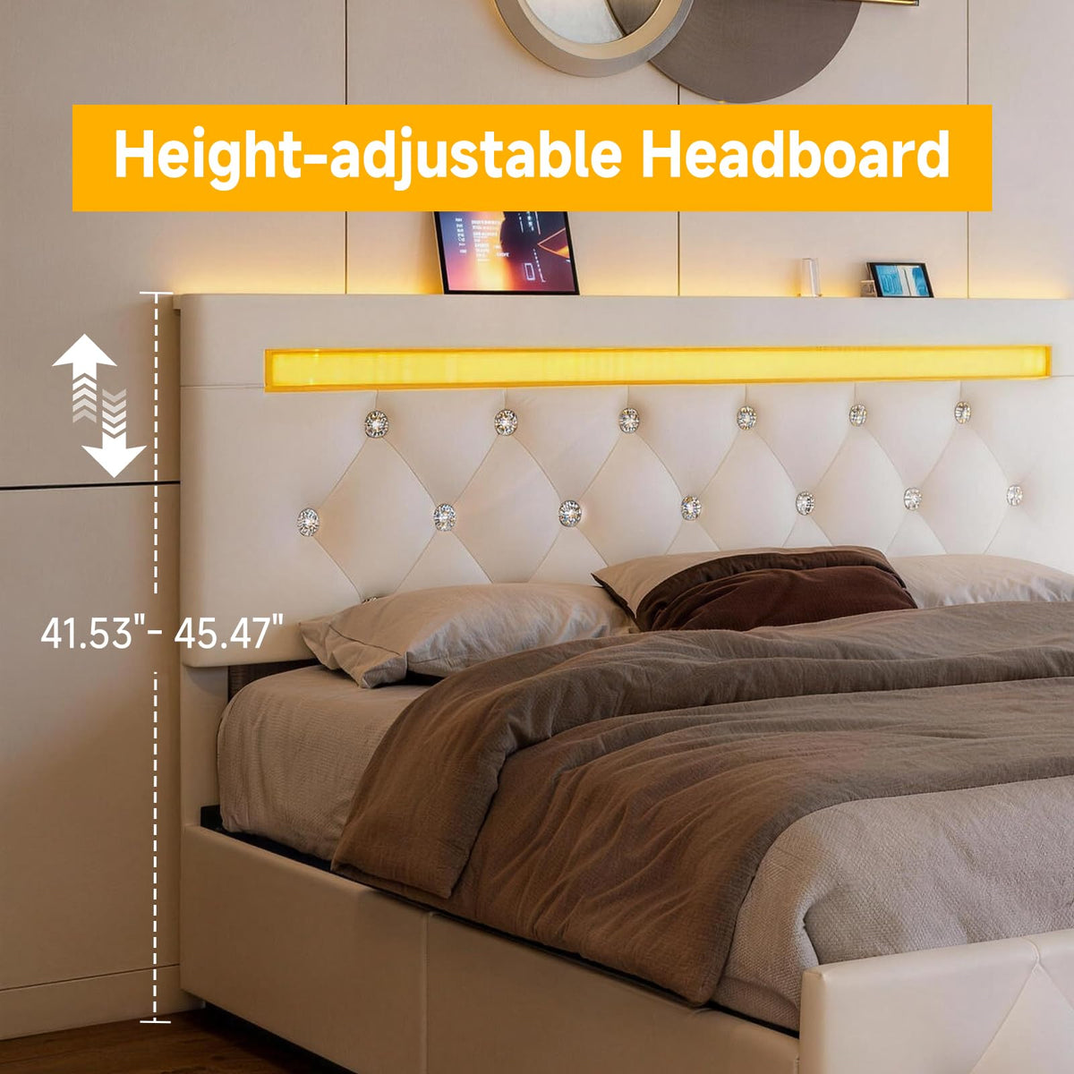 White Full Size Storage Bed with 4 Drawers and Adjustable Headboard M873776