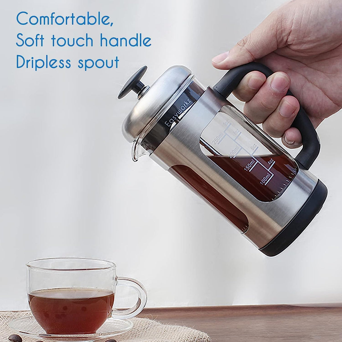 Stainless Steel French Press 12 oz with Measuring Coffee Spoon L67543