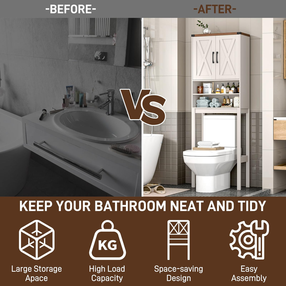 Over The Toilet Storage Cabinet with Adjustable Shelf, White Q2804