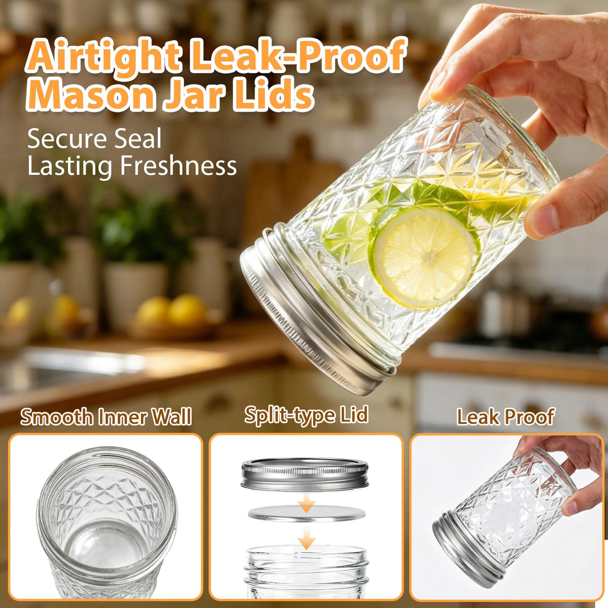 16oz Wide Mouth Mason Jars with Airtight Lids L953419