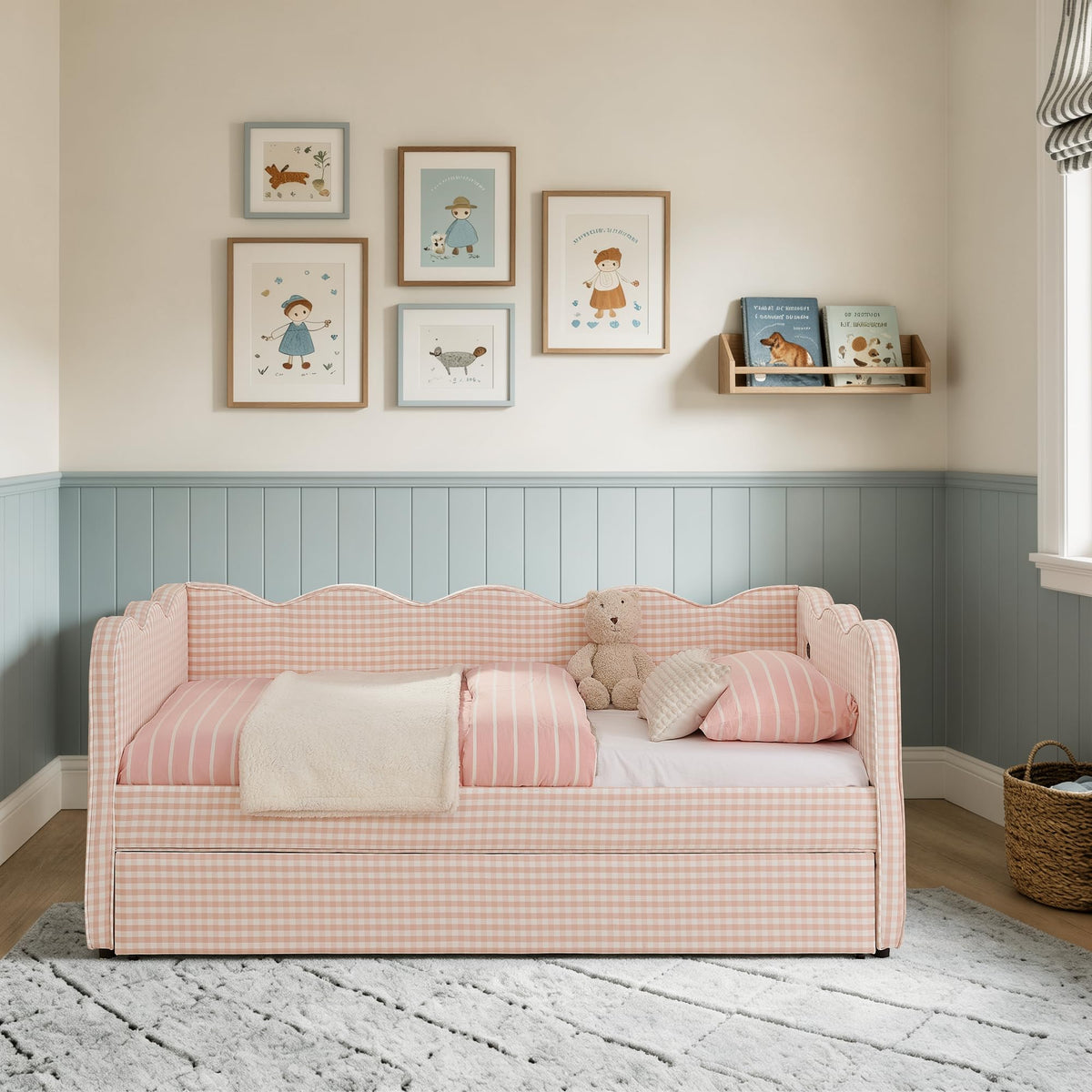 Twin Size Upholstery Daybed with Trundle and USB X59507