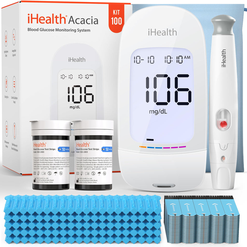 Blood Glucose Monitor Kit, 100 Strips & Lancets L218536