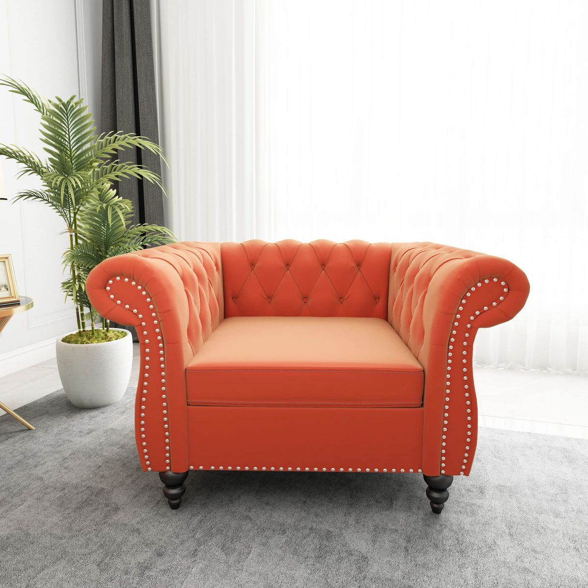 Orange Velvet Chesterfield Sofa Loveseat and Chair D493064