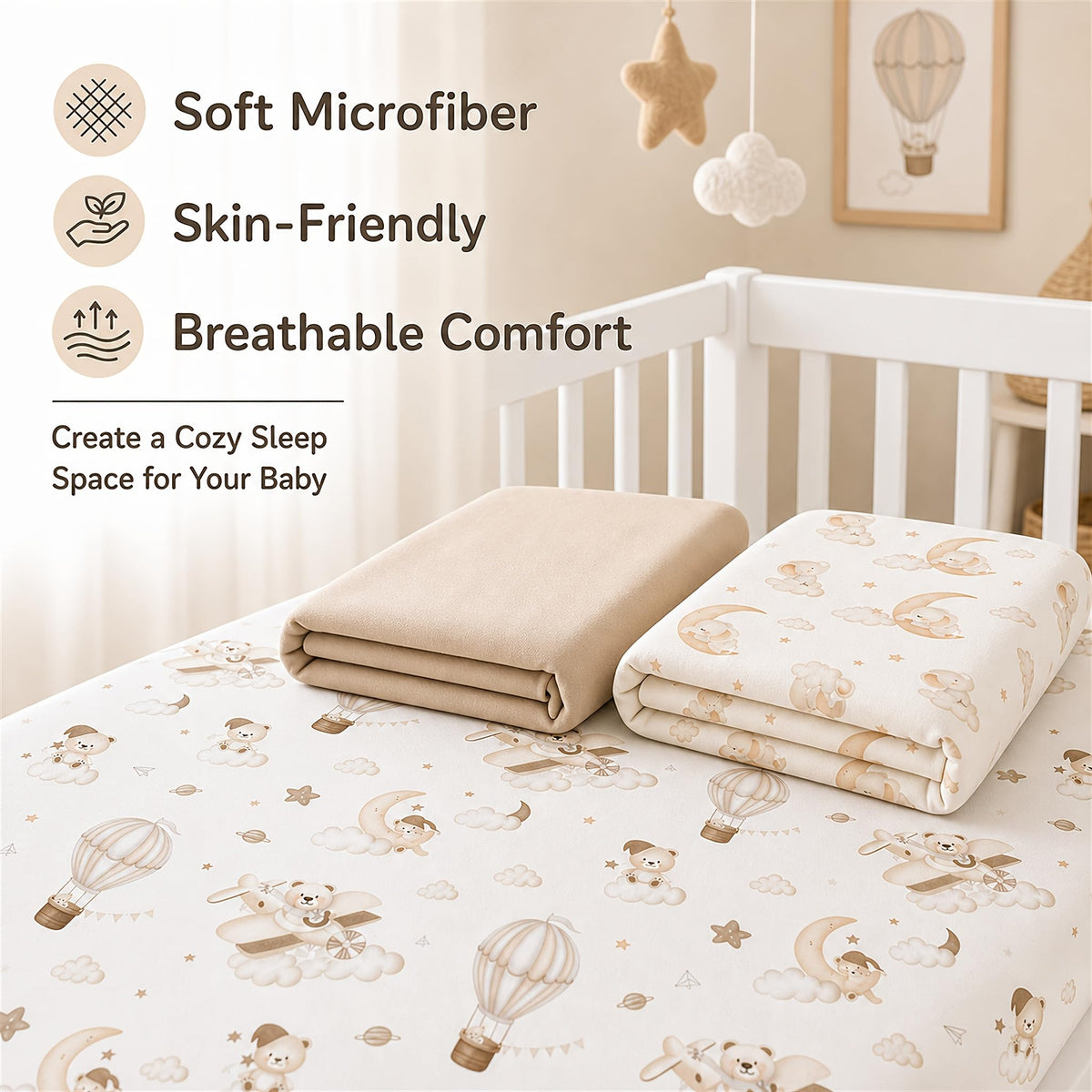 3-Pack Baby Crib Fitted Sheet Set 52 X 28 Inches U536