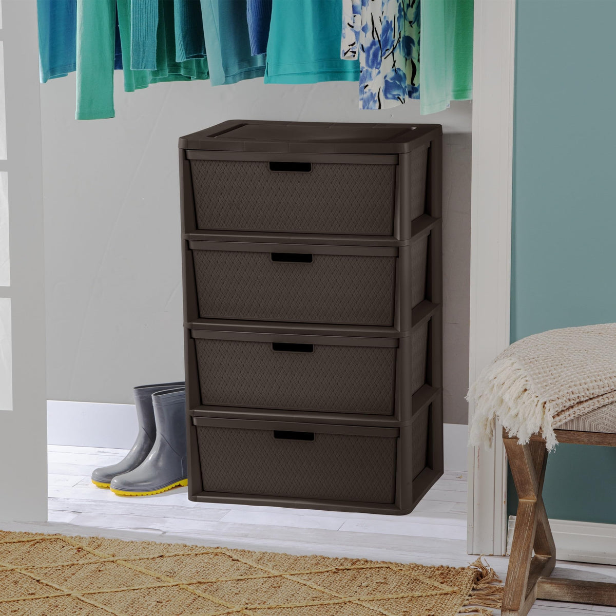 Brown 4 Drawer Plastic Storage Tower with Removable Bins C231