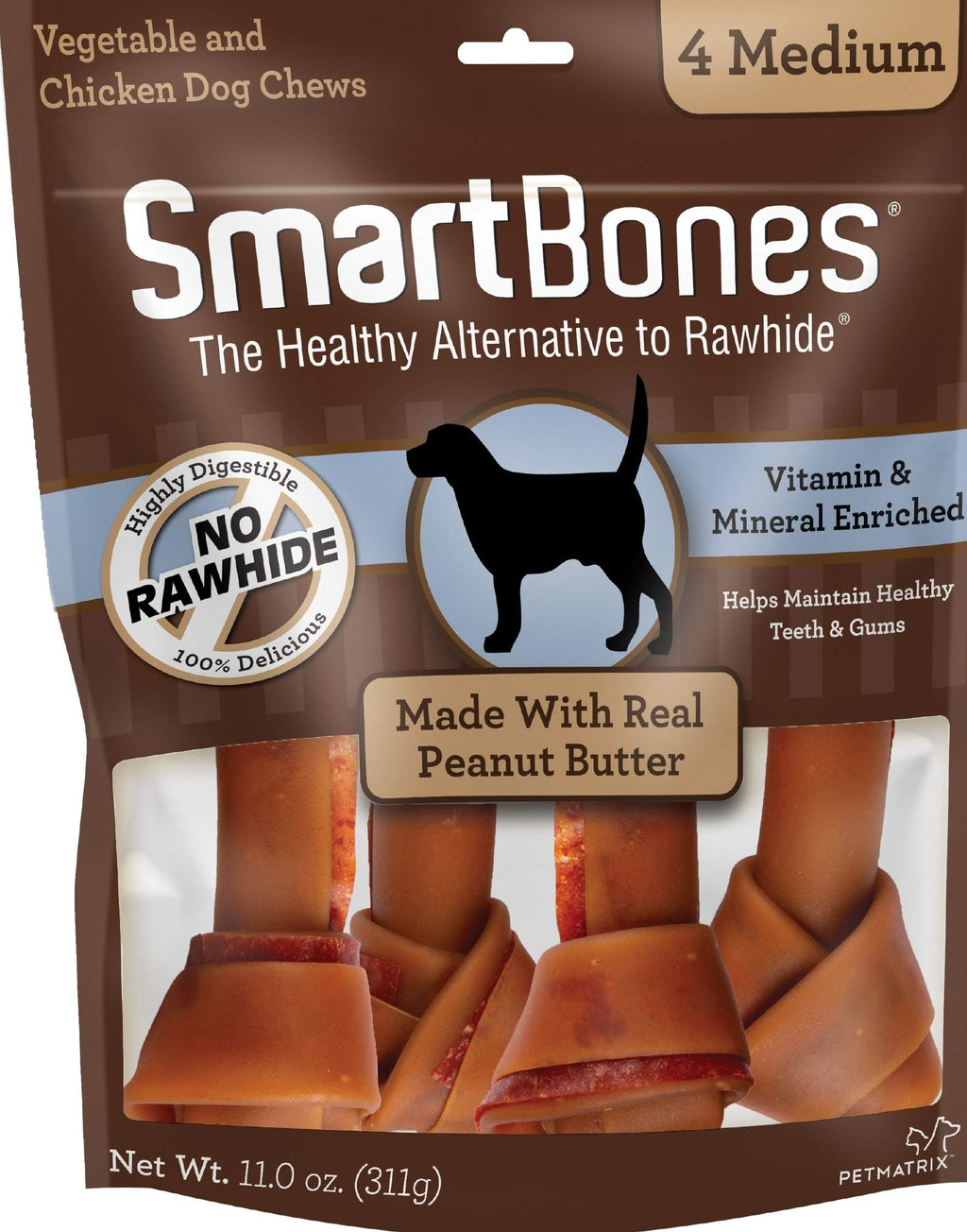 Medium Rawhide-Free Dog Treat with Peanut Butter, 4 Count J325133