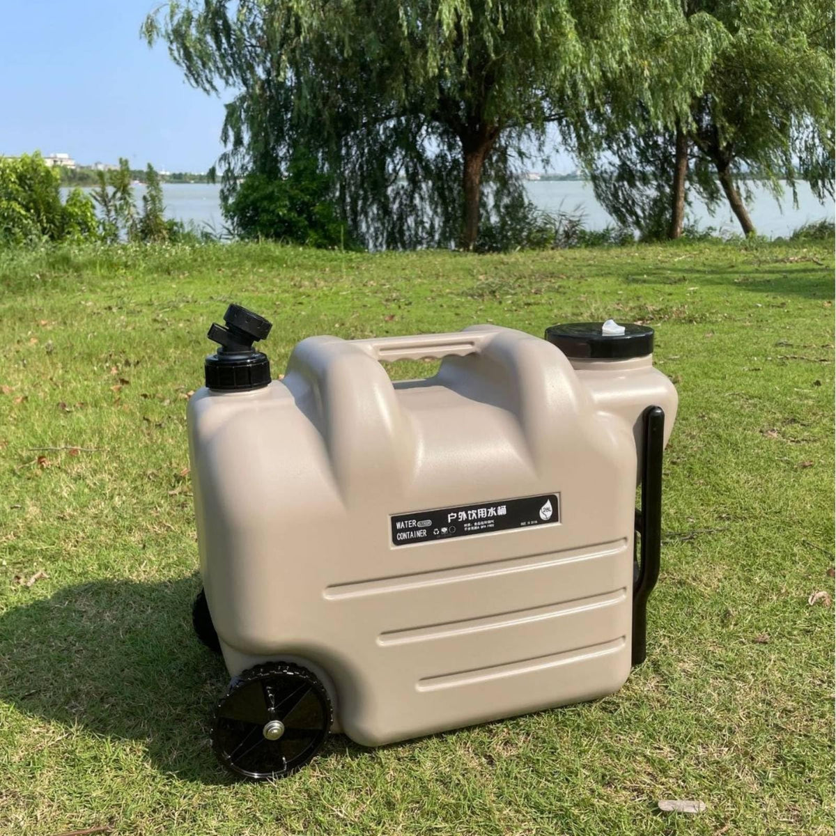 Black Portable Water Tank with Faucet and Wheels T308