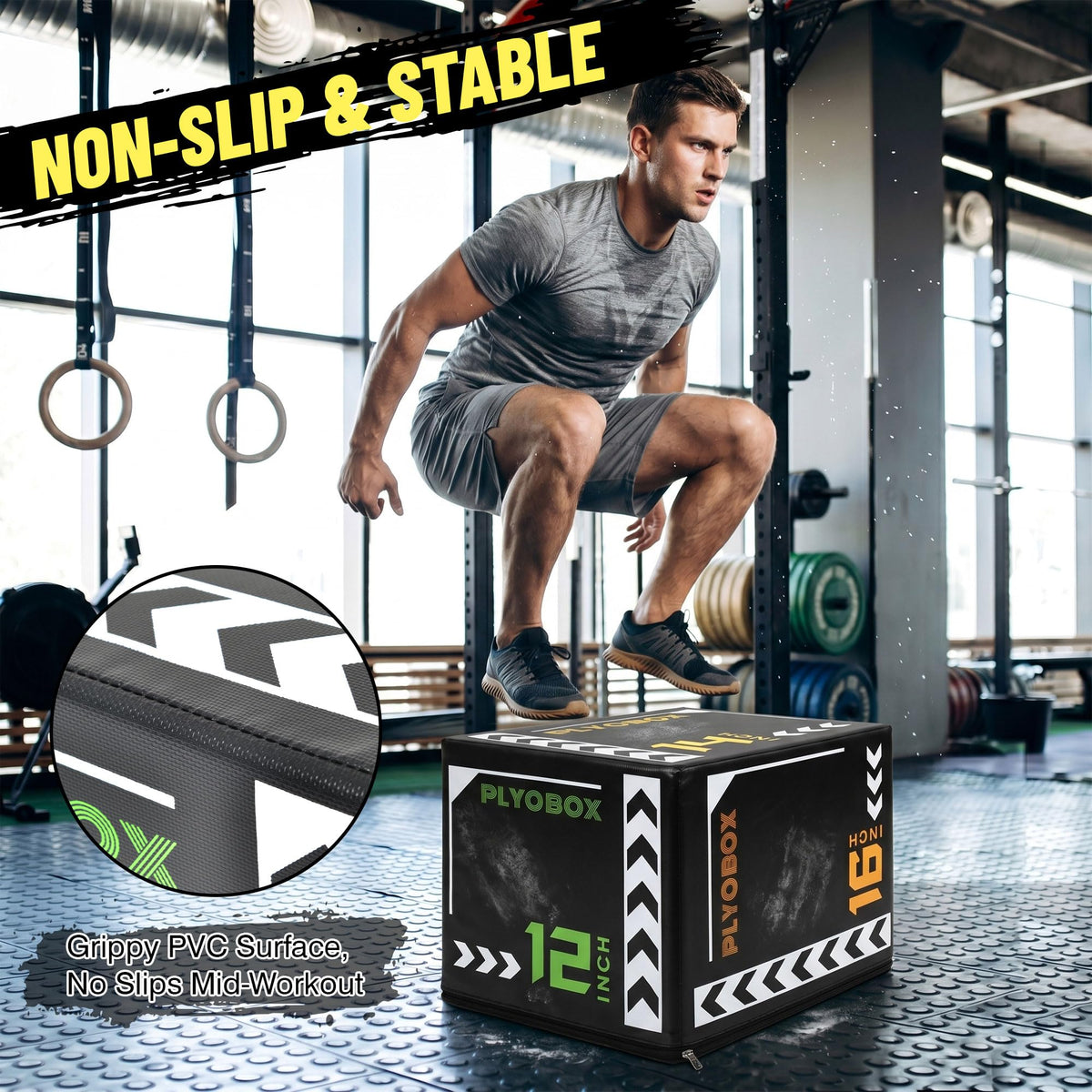 3 in 1 Foam Plyometric Jump Box, 12 14 16 Inch Soft Plyo Box O946187