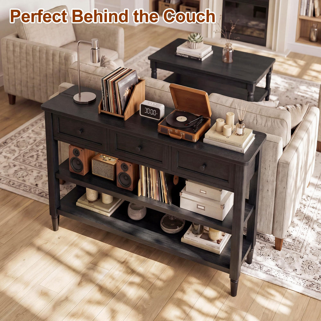 43" Narrow Farmhouse Console Table with 3 Drawers and 2 Shelves F550