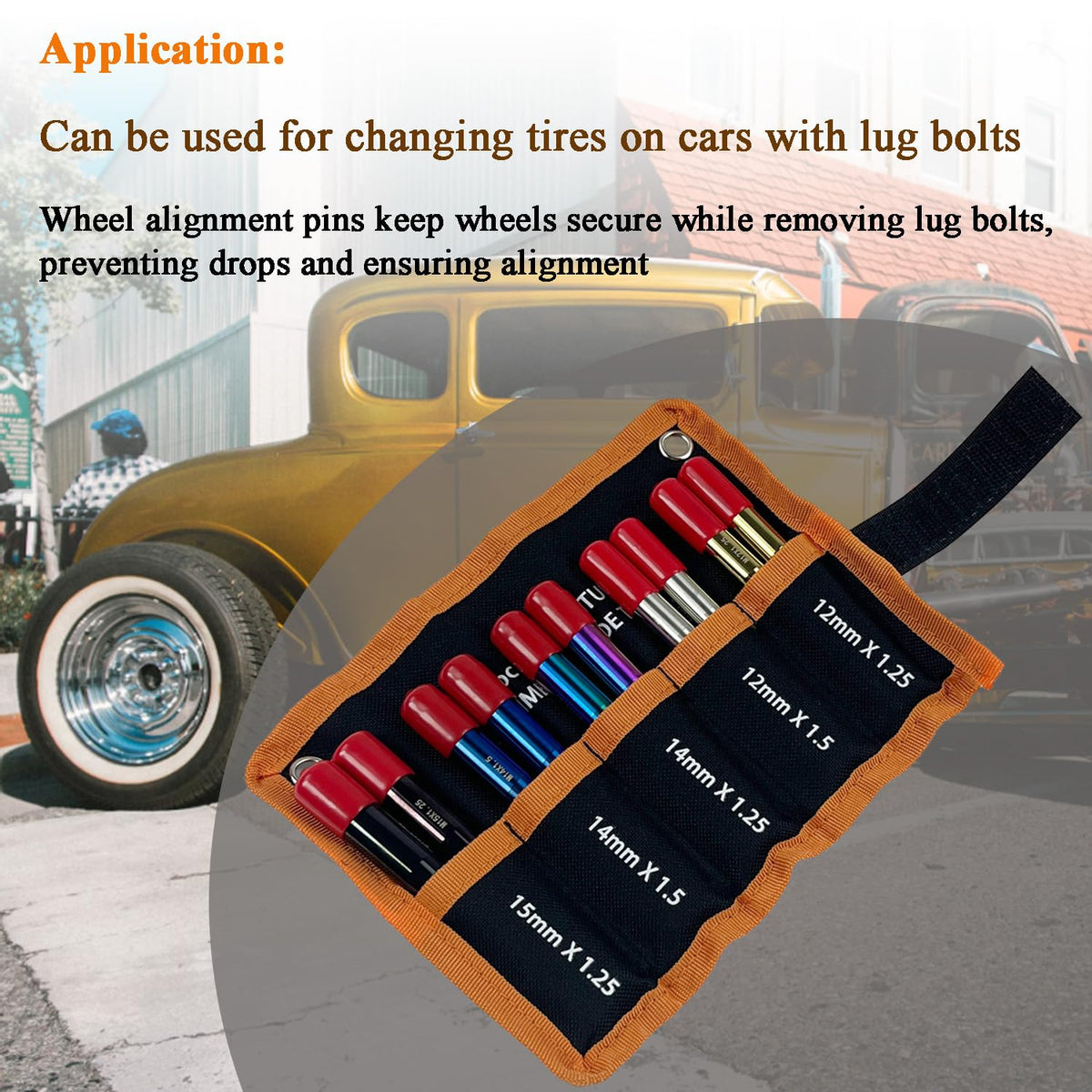 10PC Alloy Steel Wheel Alignment Pins Kit M12x1.5/1.25/M14x1.5/1.25/M15*1.25 Lug Bolt Guide Tool H92656