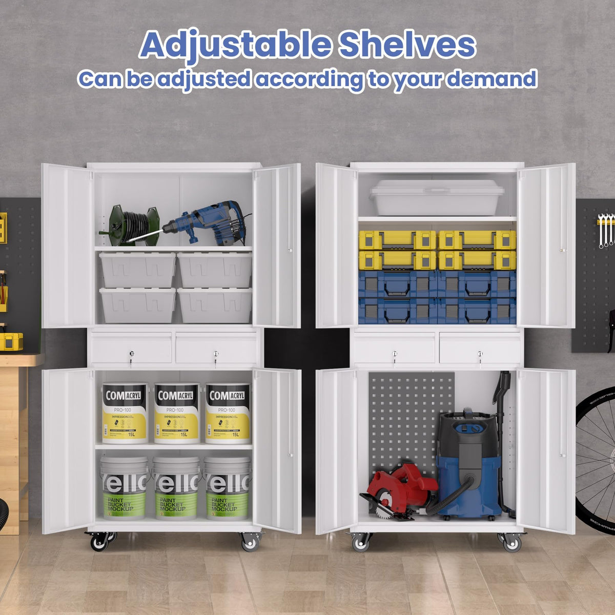 72” Rolling Metal Storage Cabinet with Locking Doors & 2 Drawers R557