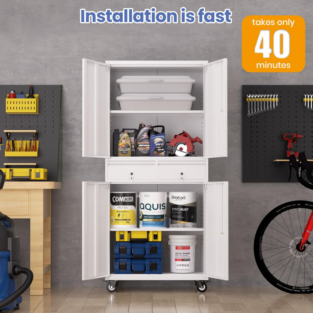 72” Rolling Metal Storage Cabinet with Locking Doors & 2 Drawers R557