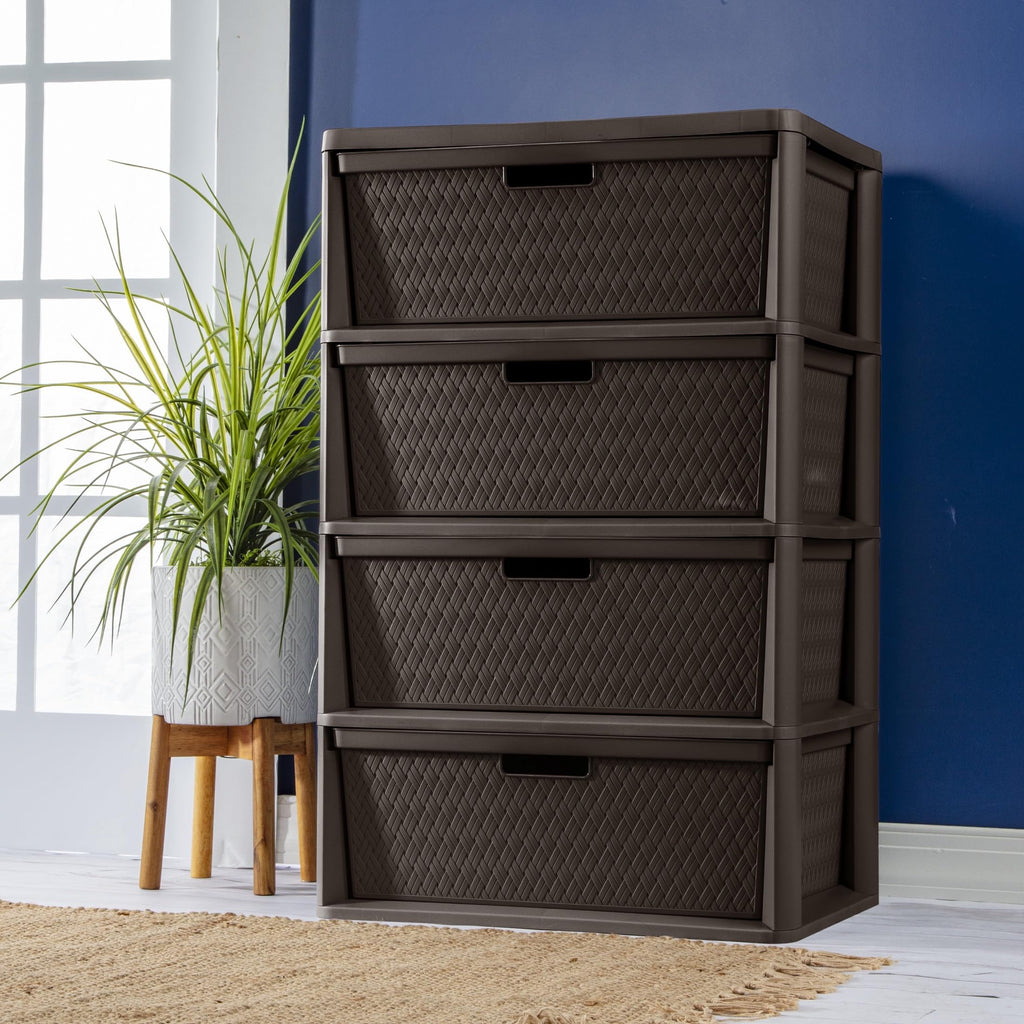 Brown 4 Drawer Plastic Storage Tower with Removable Bins C231
