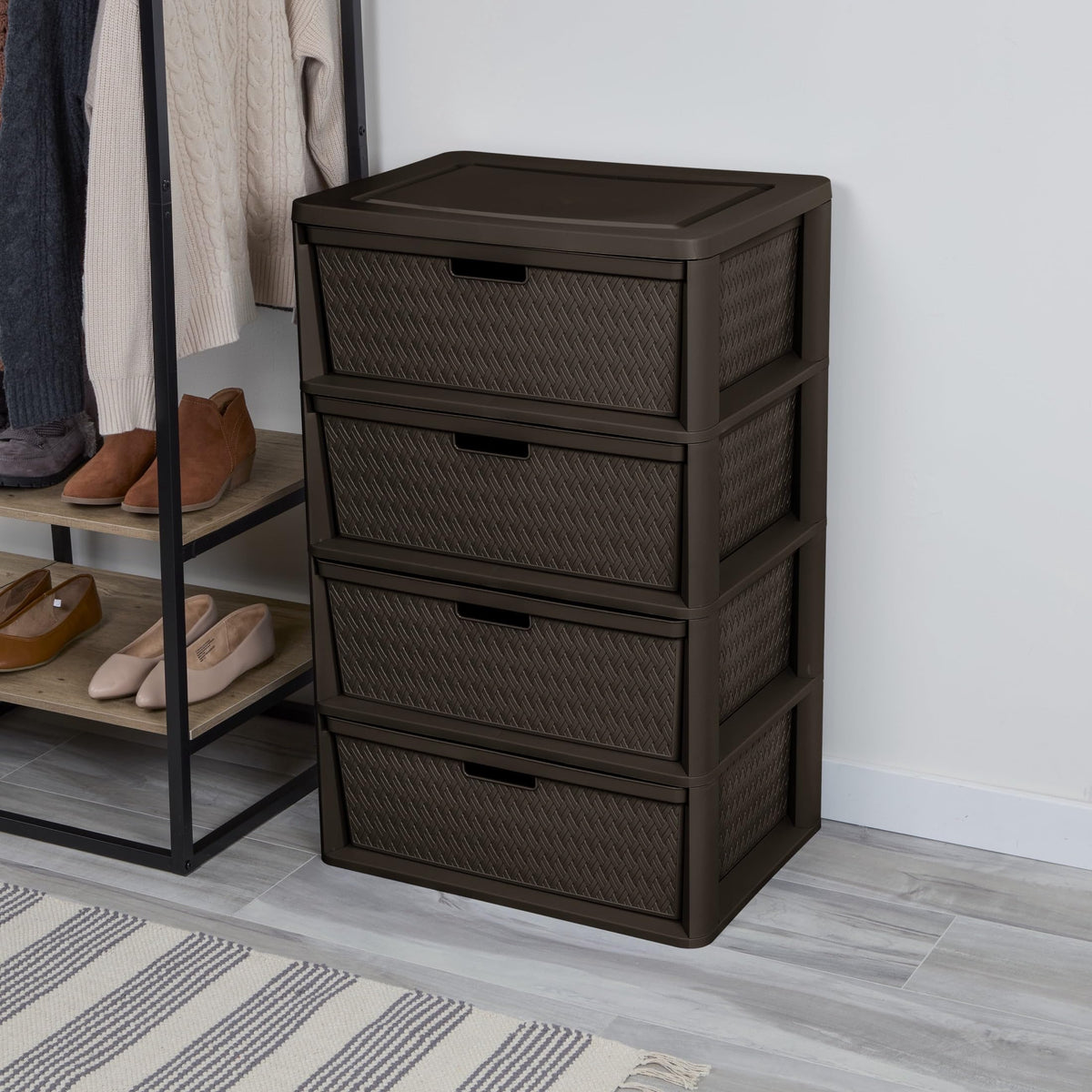 Brown 4 Drawer Plastic Storage Tower with Removable Bins C231