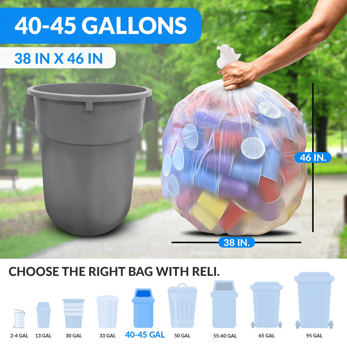 40 to 45 Gallon Heavy Duty Trash Bags U57082
