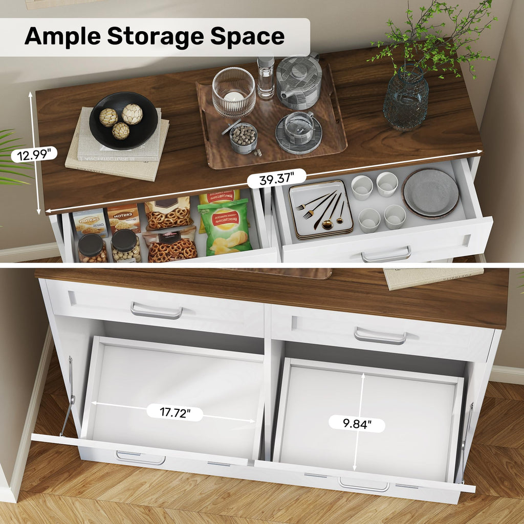 2 x 10 Gallons Double Tilt Out Wooden Trash Can Cabinet with Storage Drawers A33892