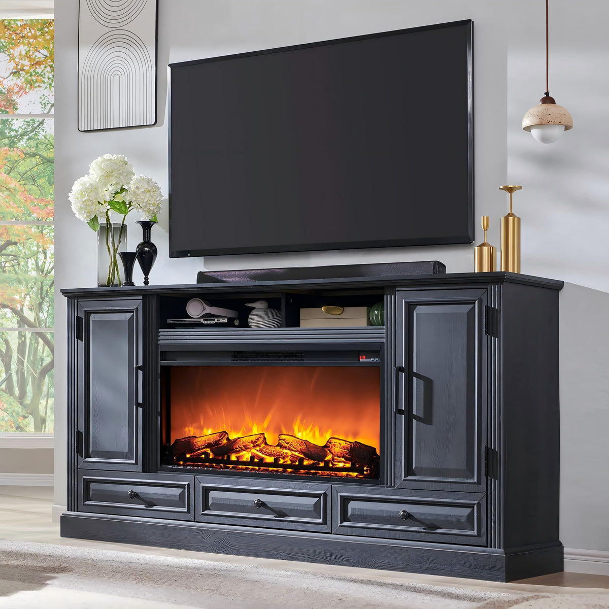 Black Fireplace TV Stand F2642